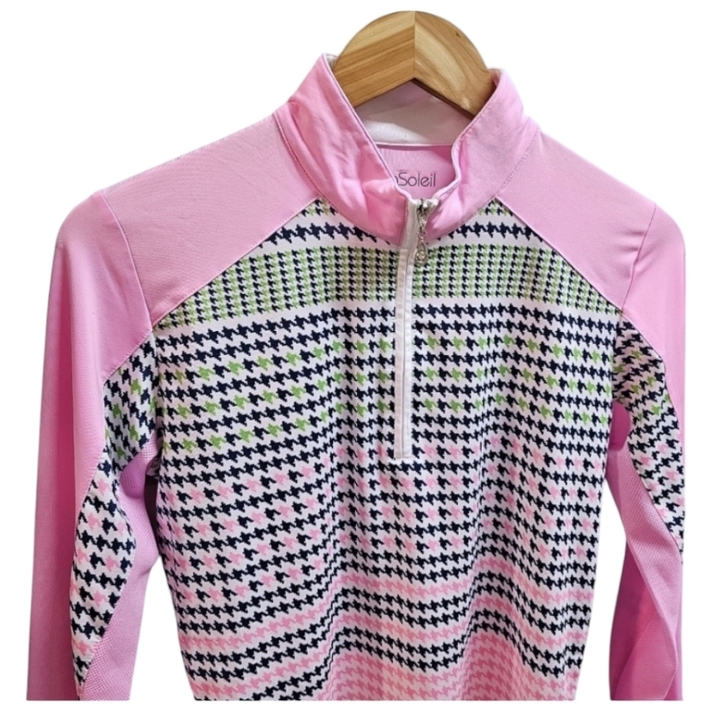 SanSoleil SolCool Draper 1/4 Zip Long Sleeve Houndstooth Top Small Pink Golfing - Picture 5 of 11